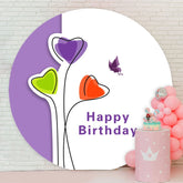 Aperturee - Purple Butterfly Round White Birthday Backdrop